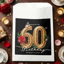 Glam Chic Gold Red Roses on Black 60th Birthday