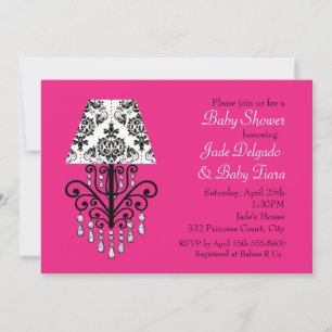 Glam Chic Hot Pink & Damask Baby shower Invitation