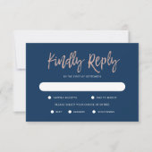 Glam Chic Navy Blue & Rose Gold Wedding Carte RSVP (Devant)