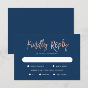 Glam Chic Navy Blue & Rose Gold Wedding Carte RSVP