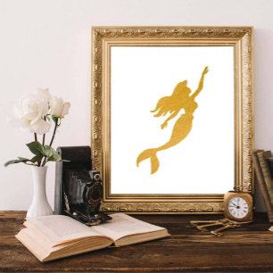 Glam Chic Nep Gold Folie Zeemeermin Prinses Poster
