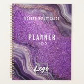 Glam Chic Paarse Glitter Agaat Marmer Jaarlijks Planner (Voorkant)