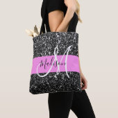 Glam Chic Pink Black Glitter Sparkle Name Monogram Draagtas (Dichtbij)