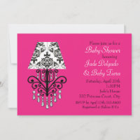 Glam Chic Roze & Damast Baby Shower Uitnodiging