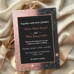 glam chic roze goud Glitter gouden kader trouwfees Kaart