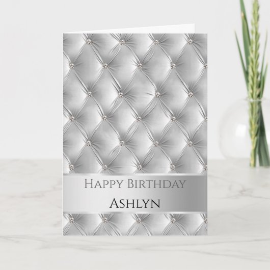 Glam Chic Soft Grey Faux Velvet Silver Verjaardag Kaart (Voorkant)