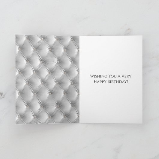 Glam Chic Soft Grey Faux Velvet Silver Verjaardag Kaart (Binnen)