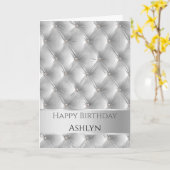 Glam Chic Soft Grey Faux Velvet Silver Verjaardag Kaart (Gele Bloem)
