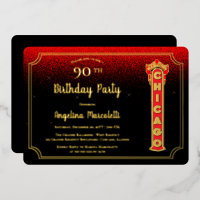 Glam Chicago Sign 90th Birthday Folie Invitation