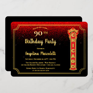 Glam Chicago Sign 90th Birthday Folie Invitation Uitnodiging