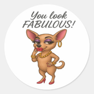 Glam Chihuahua Ronde Sticker