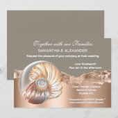 Glam Coastal Shell Beach Wedding Invitation Kaart (Voorkant / Achterkant)