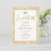 Glam Coeur Blanc & Or SWEET 16 Invitation de parti (Debout devant)