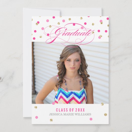 Glam Confetti rose et or Invitations de graduation (Devant)