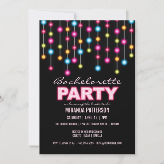 Glam Dance Lights Invitation au Bachelorette Party (Devant)