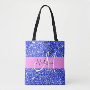 Glam Dark Blue Pink Glitter Sparkles Monogram Draagtas