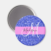 Glam Dark Blue Pink Glitter Sparkles Naam Monogram Magneet (Voorkant / Achterkant)
