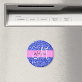 Glam Dark Blue Pink Glitter Sparkles Naam Monogram Magneet (Insitu (Vaatwasser))