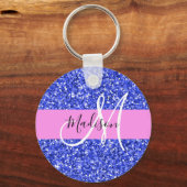 Glam Dark Blue Pink Glitter Sparkles Naam Monogram Sleutelhanger (Voorkant)