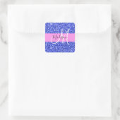 Glam Dark Blue Pink Glitter Sparkles Naam Monogram Vierkante Sticker (Tas)