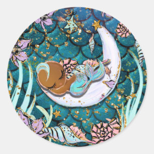 Glam Dark Mermaid Gold Glitter Boys Baby shower Ronde Sticker