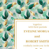 Glam Deep Green Gold Feuilles Faire-part de mariag