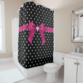 Glam Deep Pink Bow-White Polka Dots-Black Douchegordijn (In situ)