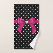 Glam Deep Rose Bow-Blanc Pois-Noir (Serviette à main)