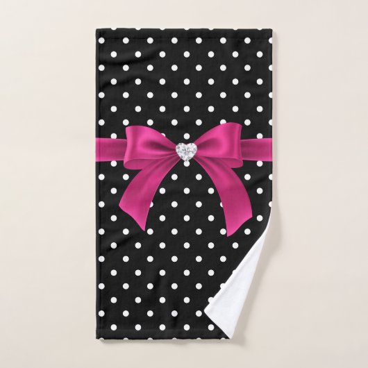 Glam Deep Rose Bow-Blanc Pois-Noir (Serviette à main)