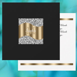 Glam-diamanten, gouden monogram, naam, bericht bedankkaart