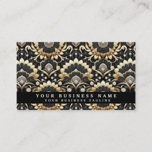 Glam Diamond Black & Gold Art Deco Zakelijke Visit Visitekaartje
