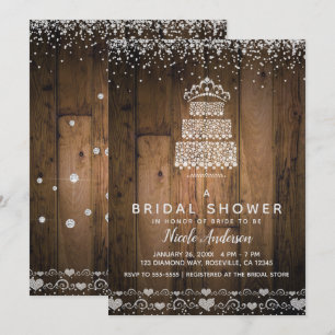 Glam Diamond Bling Cake Tiara & Houten Bruiloftsbo Kaart