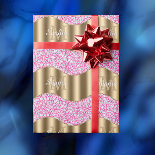 Glam Diamonds Fuchsia, Gouden Monogram, Naam in Sc Cadeaupapier