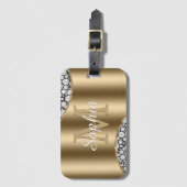Glam Diamonds on Black, Gold Monogram, Script Naam Bagagelabel (Voorkant (verticaal))