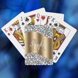 Glam Diamonds on Black, Gold Monogram, Script Naam Pokerkaarten