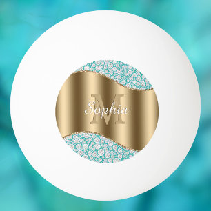 Glam Diamonds op Blauwgroen, Gouden Monogram, Scri Pingpongballen