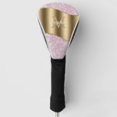 Glam Diamonds op Roze, Gouden Monogram, Script Naa Golfheadcover (Voorkant)