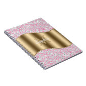Glam Diamonds op Roze, Gouden Monogram, Script Naa Notitieboek (Rechterzijde)