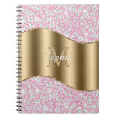 Glam Diamonds op Roze, Gouden Monogram, Script Naa Notitieboek (Voorkant)