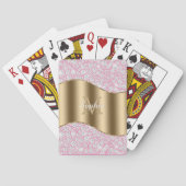 Glam Diamonds op Roze, Gouden Monogram, Script Naa Pokerkaarten (Achterkant)