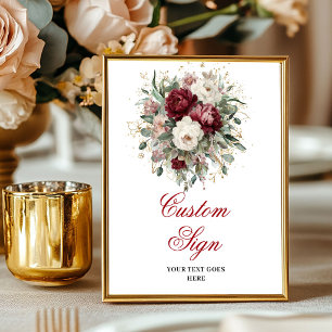 Glam Diep Rode Bloemen Eucalyptus Goud Op Maat Bor Poster