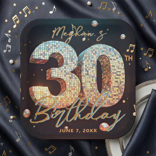 Glam Disco Bal Muzieknotities 30e Verjaardagsfeest Papieren Bordje