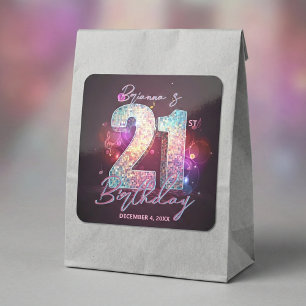 Glam Disco Bal Muzieknotities Roze 21e Verjaardag Vierkante Sticker