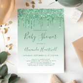 Glam Dripping Glitter Green Baby shower Invitation