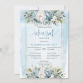 Glam Dusty Bleu Blanc Floral Invitation de la répé (Devant)