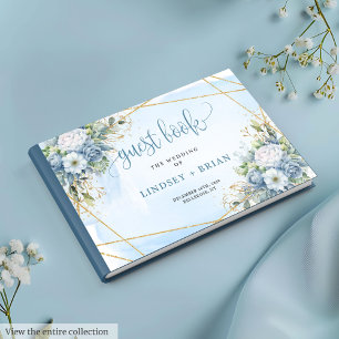 Glam Dusty Blue White Gold Flowers Livre d'or