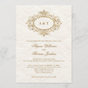 Glam Elegant Faux Copper on Creamy White Wedding Kaart