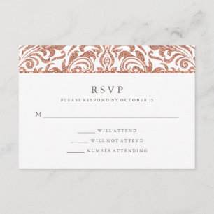 Glam Elegant Faux Roos Gouden Glitter Damast RSVP Kaartje