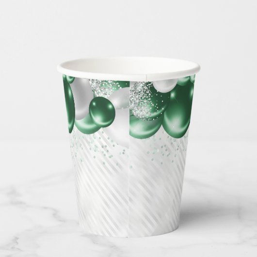 Glam Emerald Green Zilveren Ballon Glitter Verjaar Papieren Bekers (Rechts)
