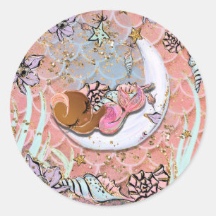 Glam Ethnic Mermaid Baby shower Birthday Party Ronde Sticker